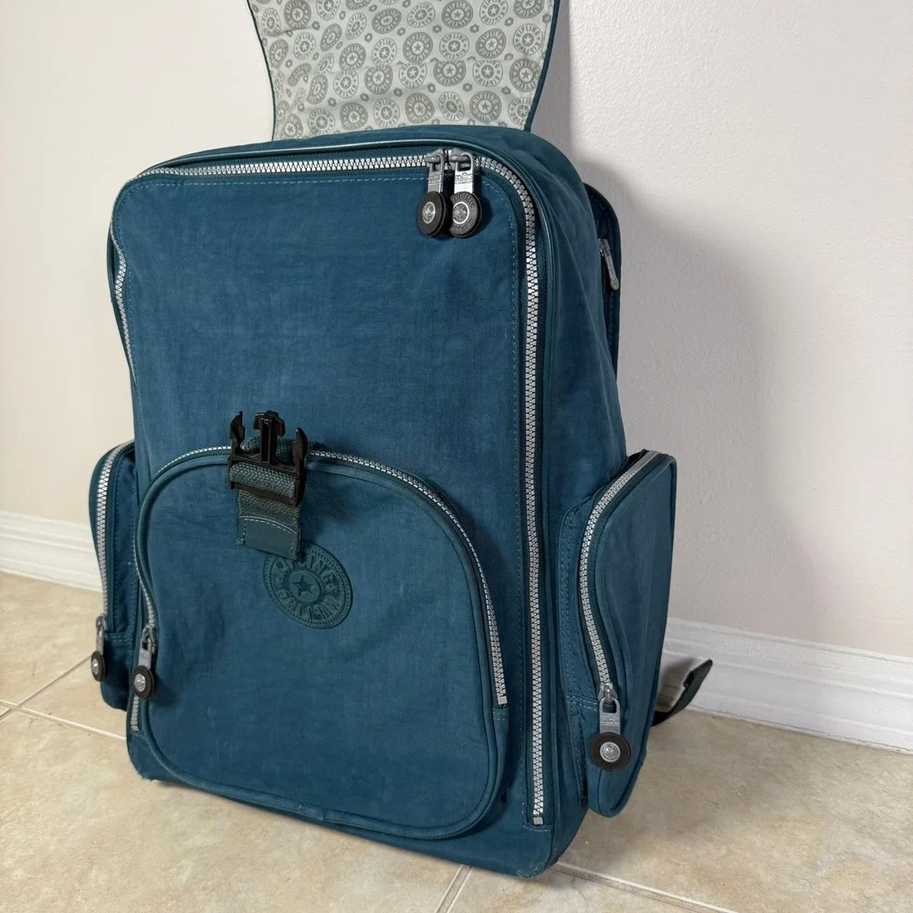 Kipling Alcatraz Rolling Backpack Unisex Large Teal Blue Convertible Laptop Bag